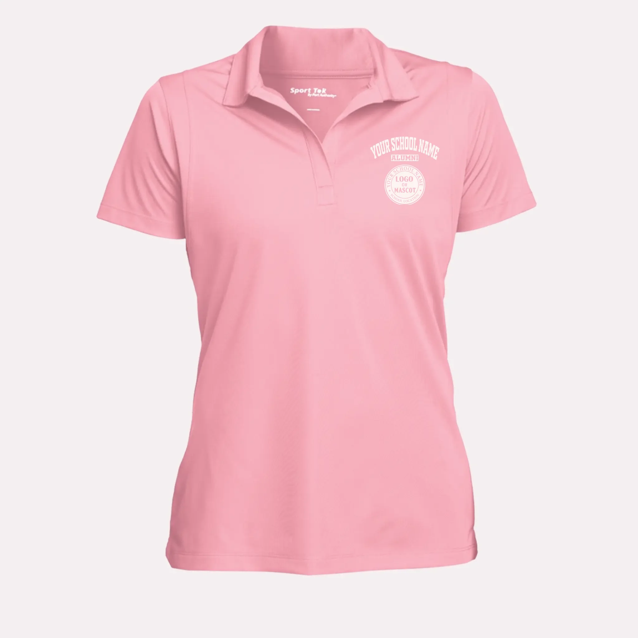 A light pink personalized polo for women, a thoughtful graduation gift that's both stylish and practical.
