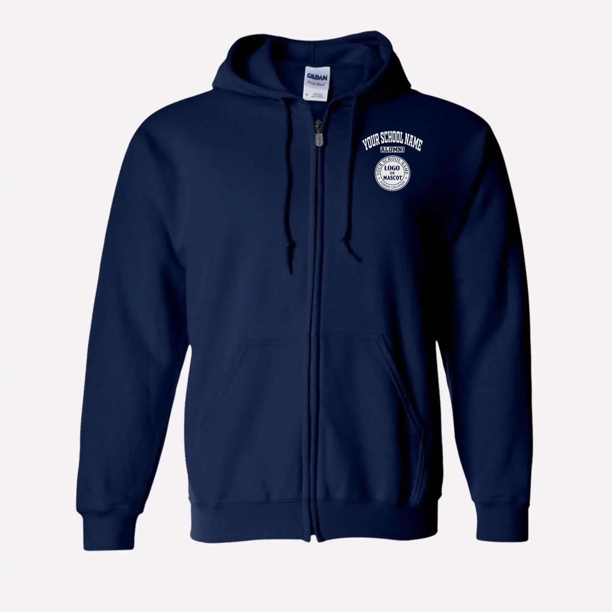 Personalized Alumni Zip Hoodie in Navy Blue - Custom college sweatshirt design by Almatershop