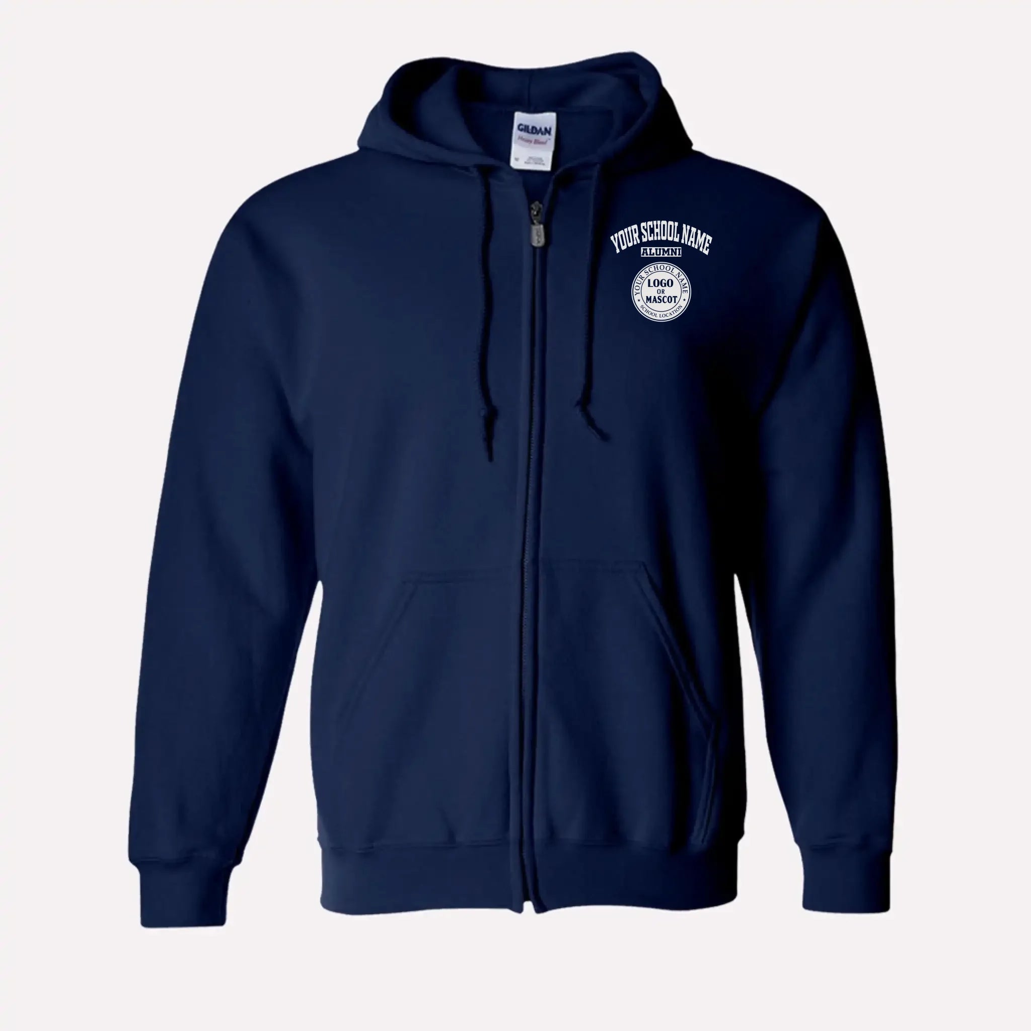 Personalized Alumni Zip Hoodie in Navy Blue - Custom college sweatshirt design by Almatershop