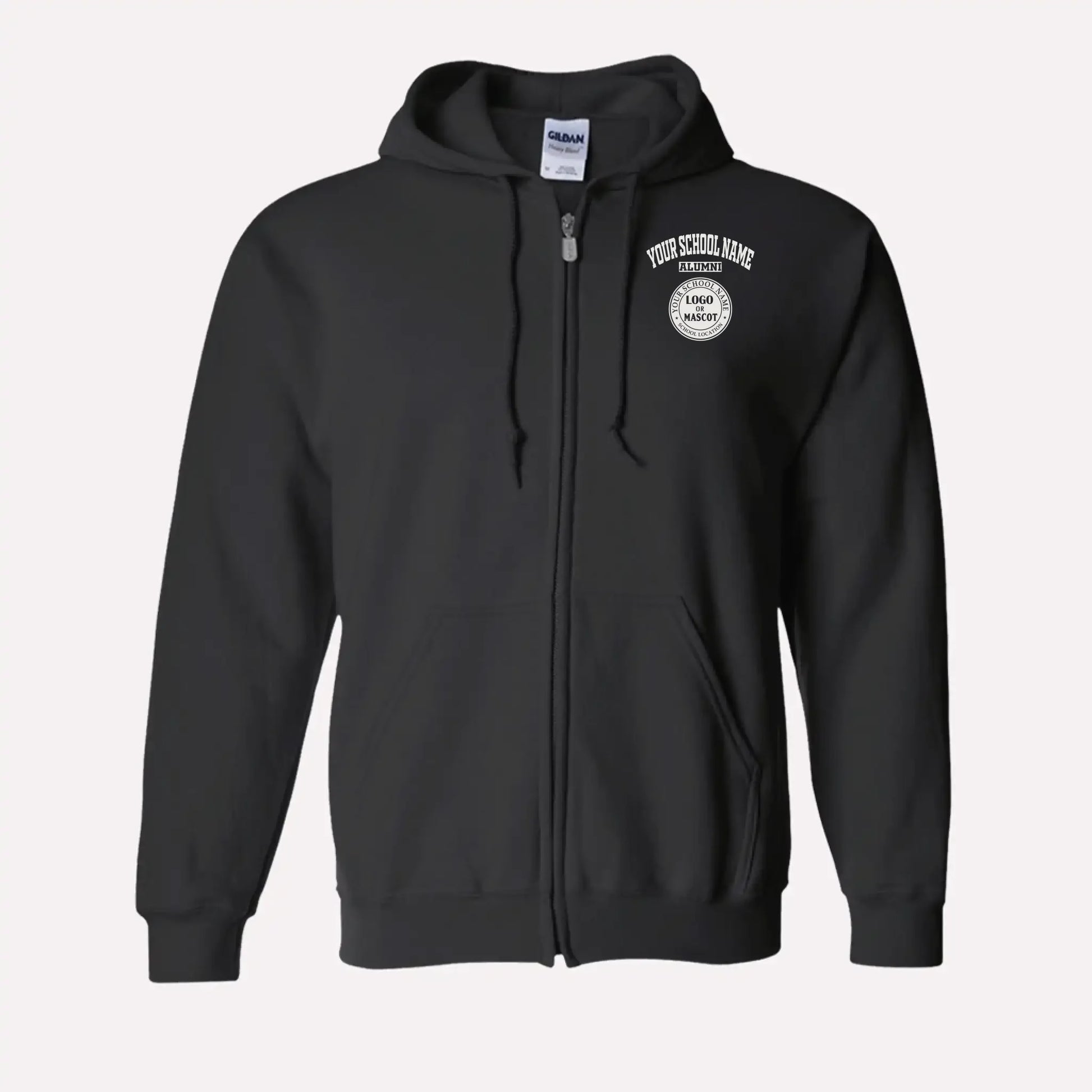 Personalized Alumni Zip Hoodie in Black - Custom college sweatshirt design by Almatershop.