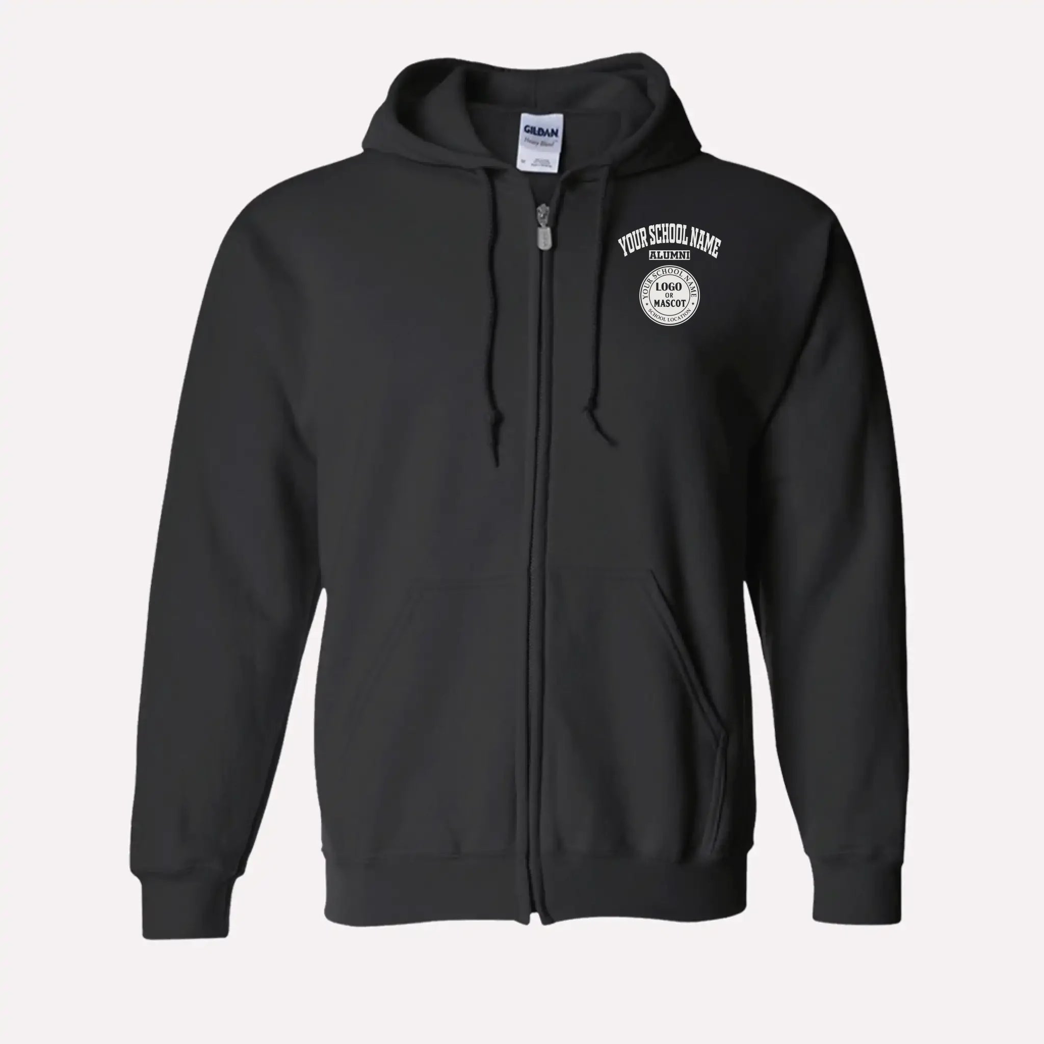 Personalized Alumni Zip Hoodie in Black - Custom college sweatshirt design by Almatershop.