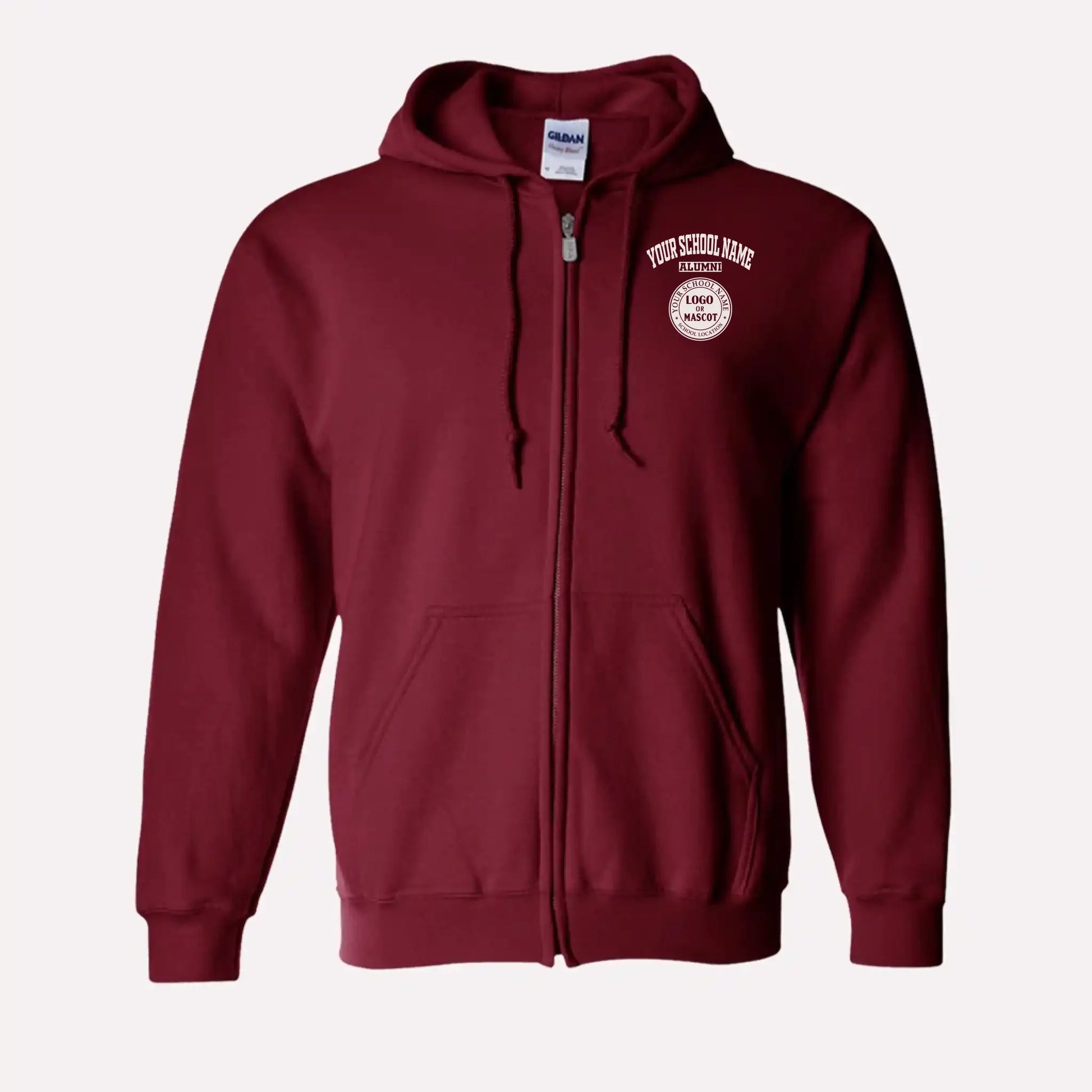 Personalized Alumni Zip Hoodie in Maroon - Custom college sweatshirt design for alumni
