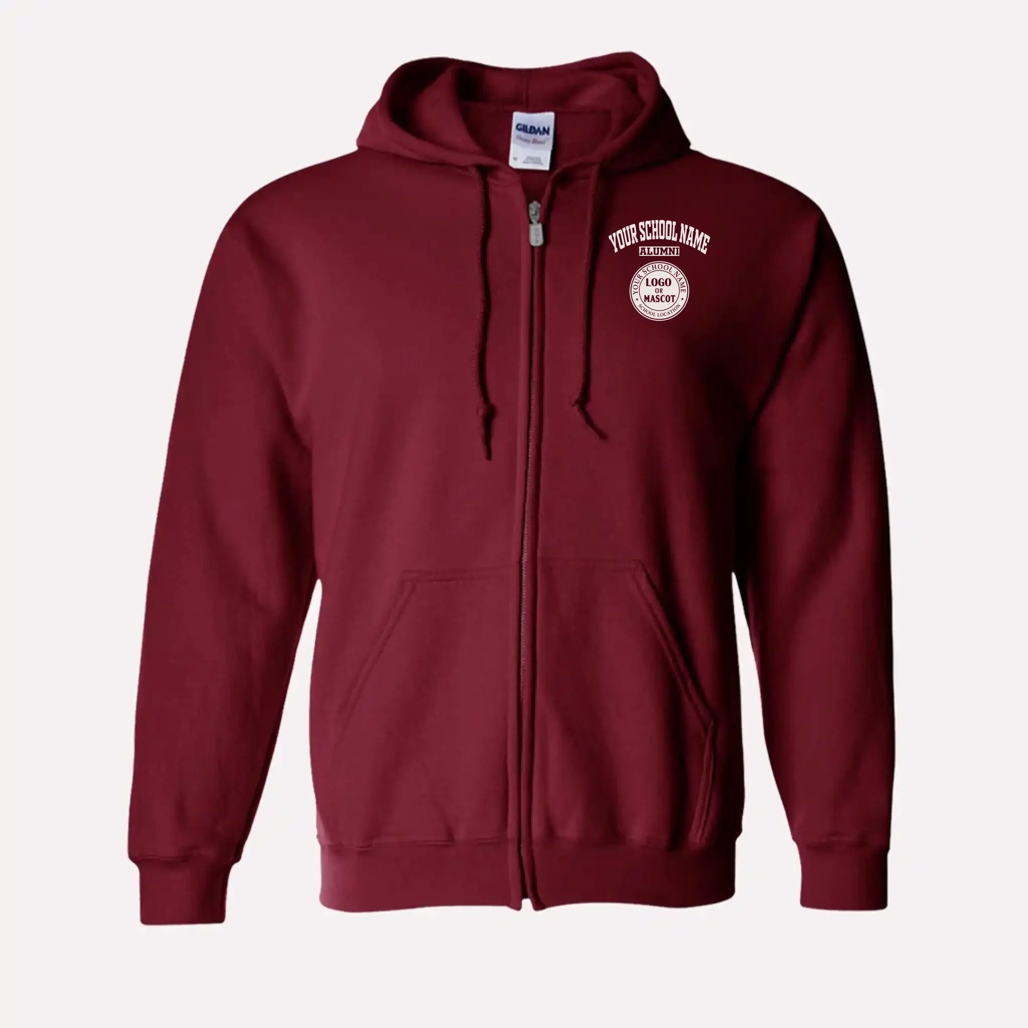 Personalized Alumni Zip Hoodie in Maroon - Custom college sweatshirt design for alumni