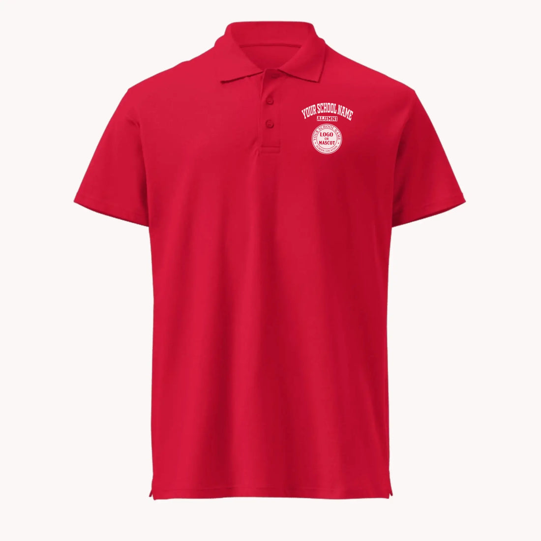 A classic black custom alumni pique polo with a personalized school logo