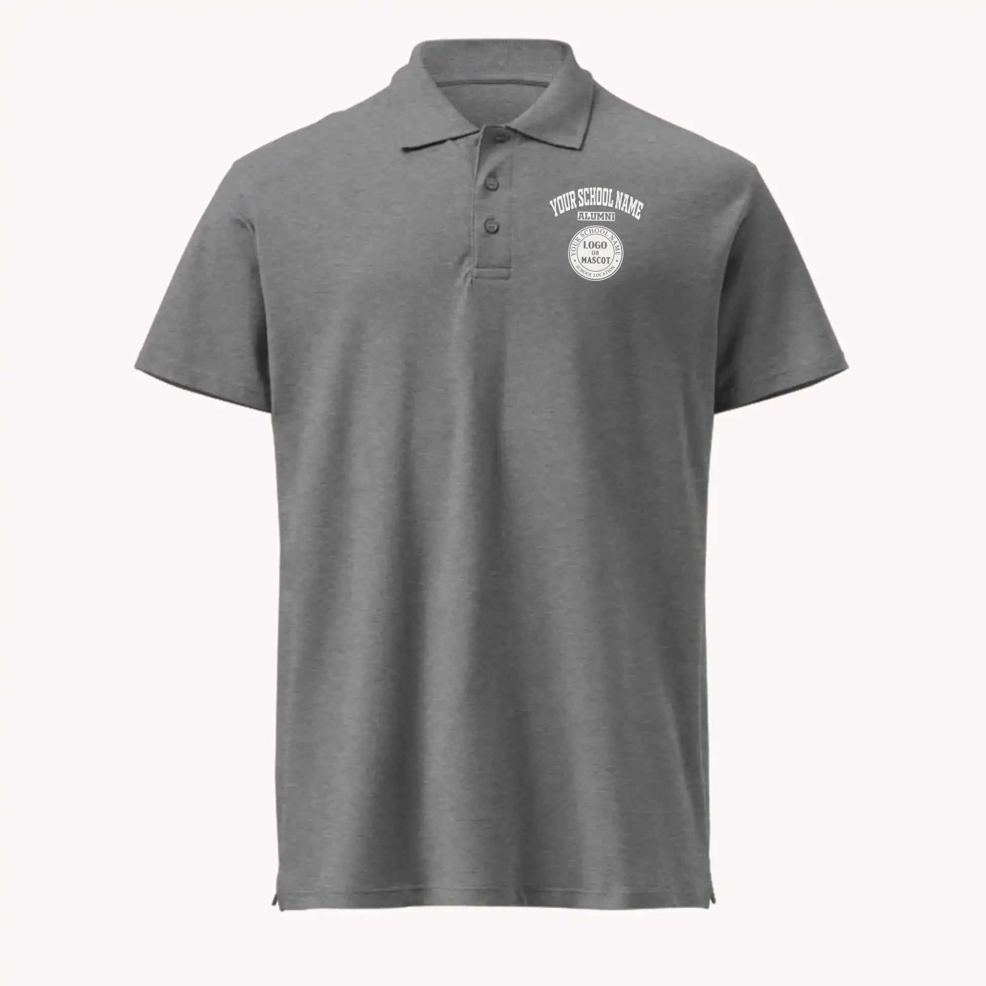 A grey melange personalized alumni polo, a thoughtful gift for any graduate