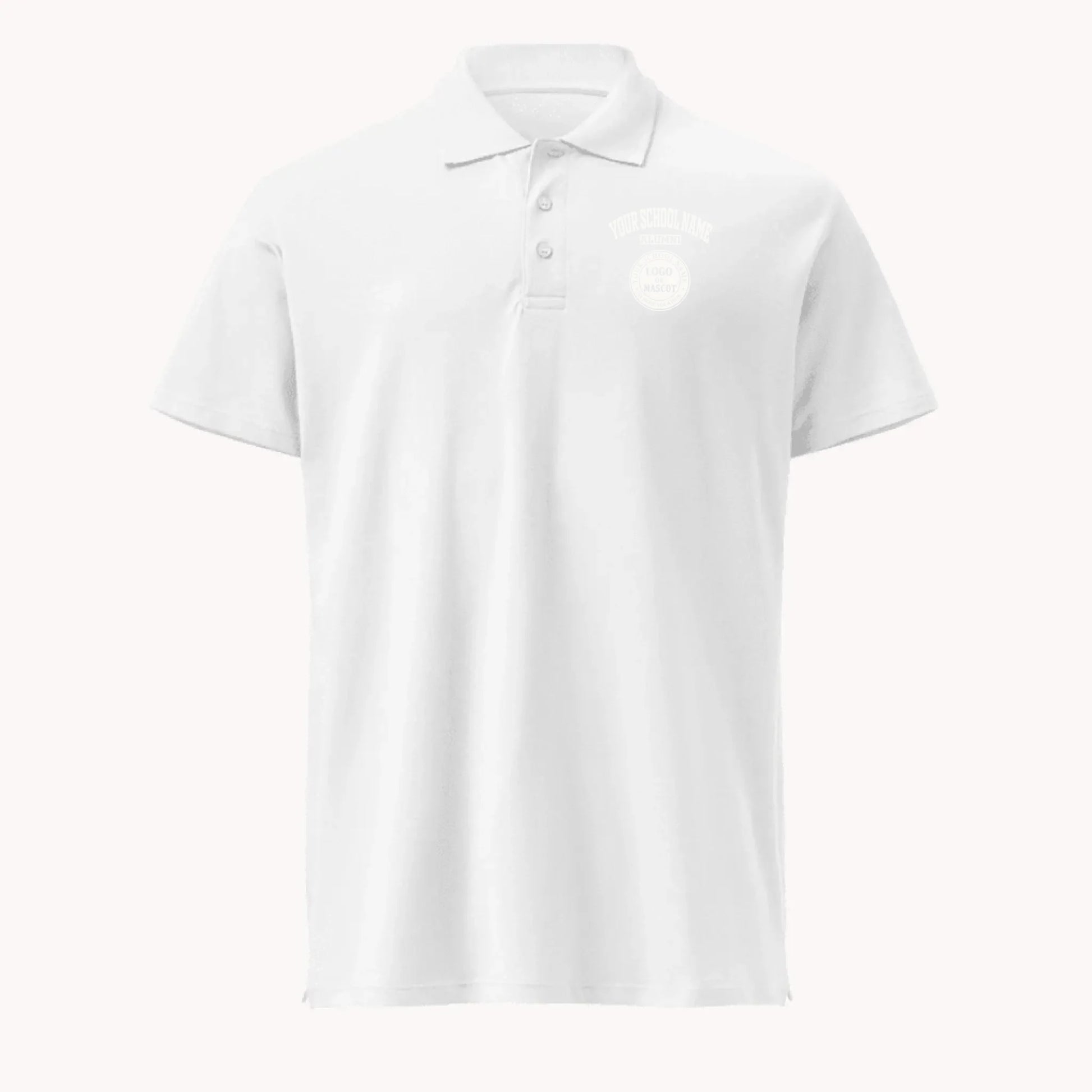 A classic white personalized alumni pique polo, a perfect gift for class reunions