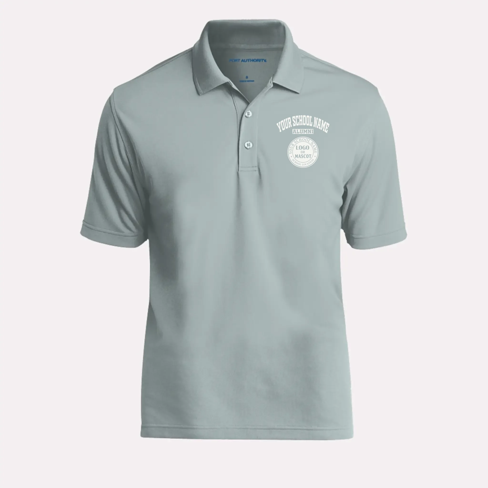 A light grey classic polo shirt, a wonderful piece of alumni memorabilia for any graduate.