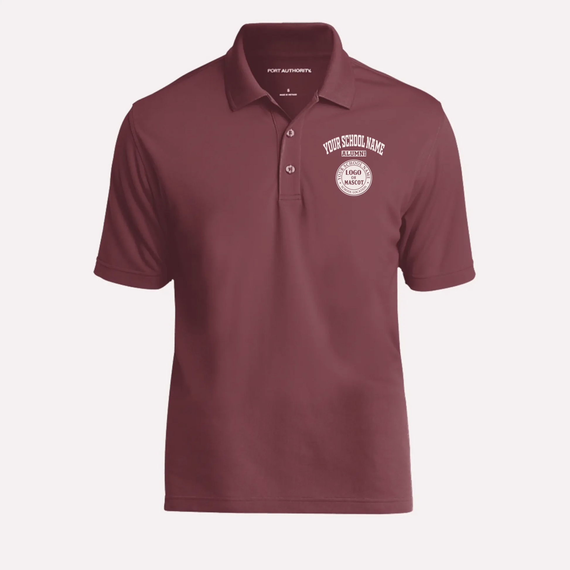 A maroon classic polo, stylish college apparel for alumni with a polished and traditional look.