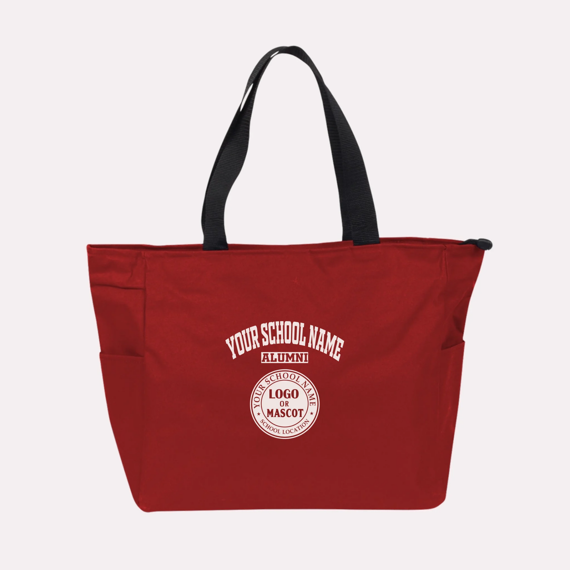 A royal blue custom college apparel tote bag, a great souvenir for university alumni.