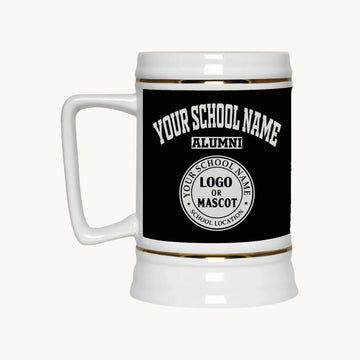 A 22oz ceramic beer stein in black, a perfect personalized alumni gift for graduates from Almatershop