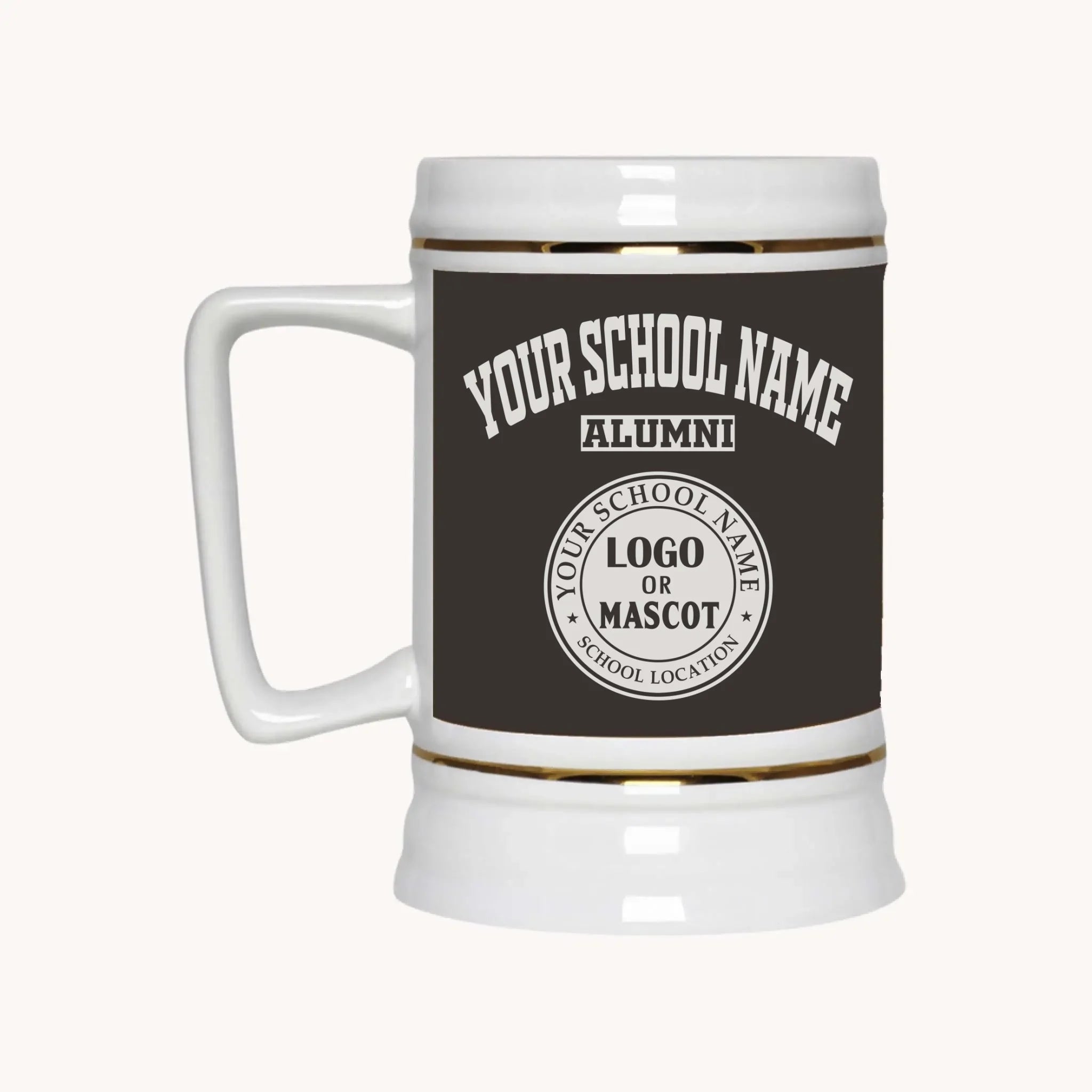 A 22oz ceramic beer stein in brown, a unique personalized university gift from Almatershop.