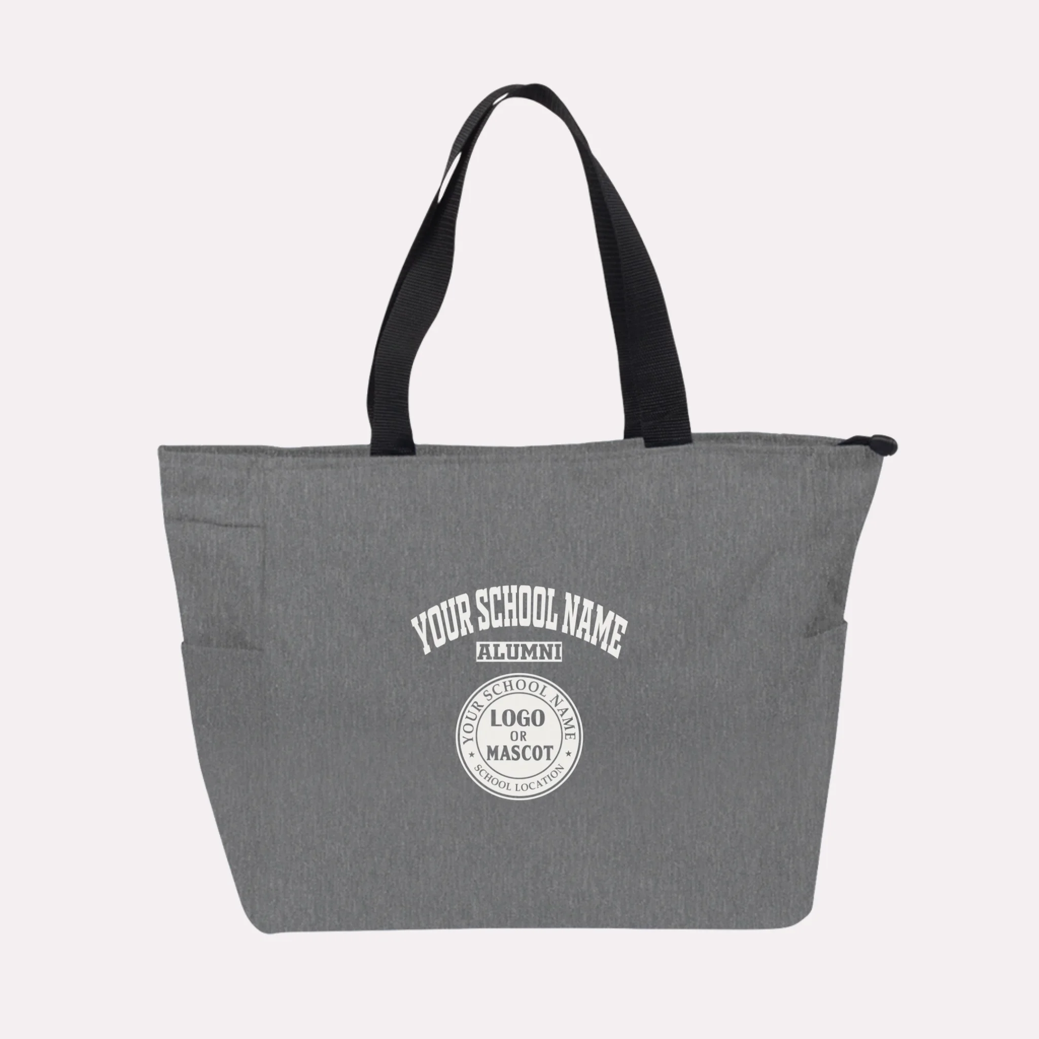A royal blue custom college apparel tote bag, a great souvenir for university alumni.