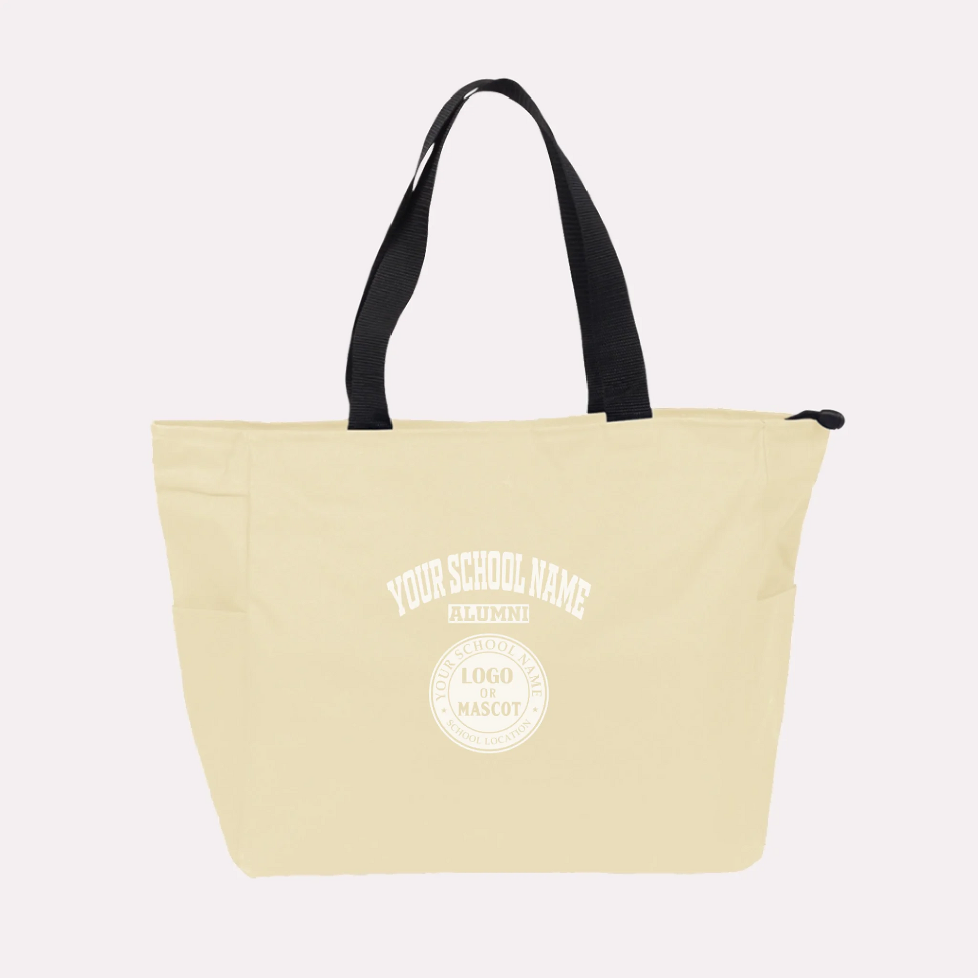 A royal blue custom college apparel tote bag, a great souvenir for university alumni.