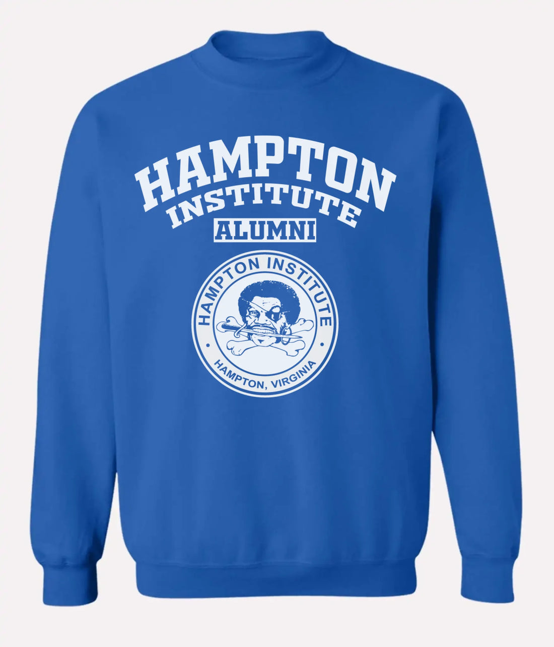 Royal blue custom college sweatshirt for graduates and alumni