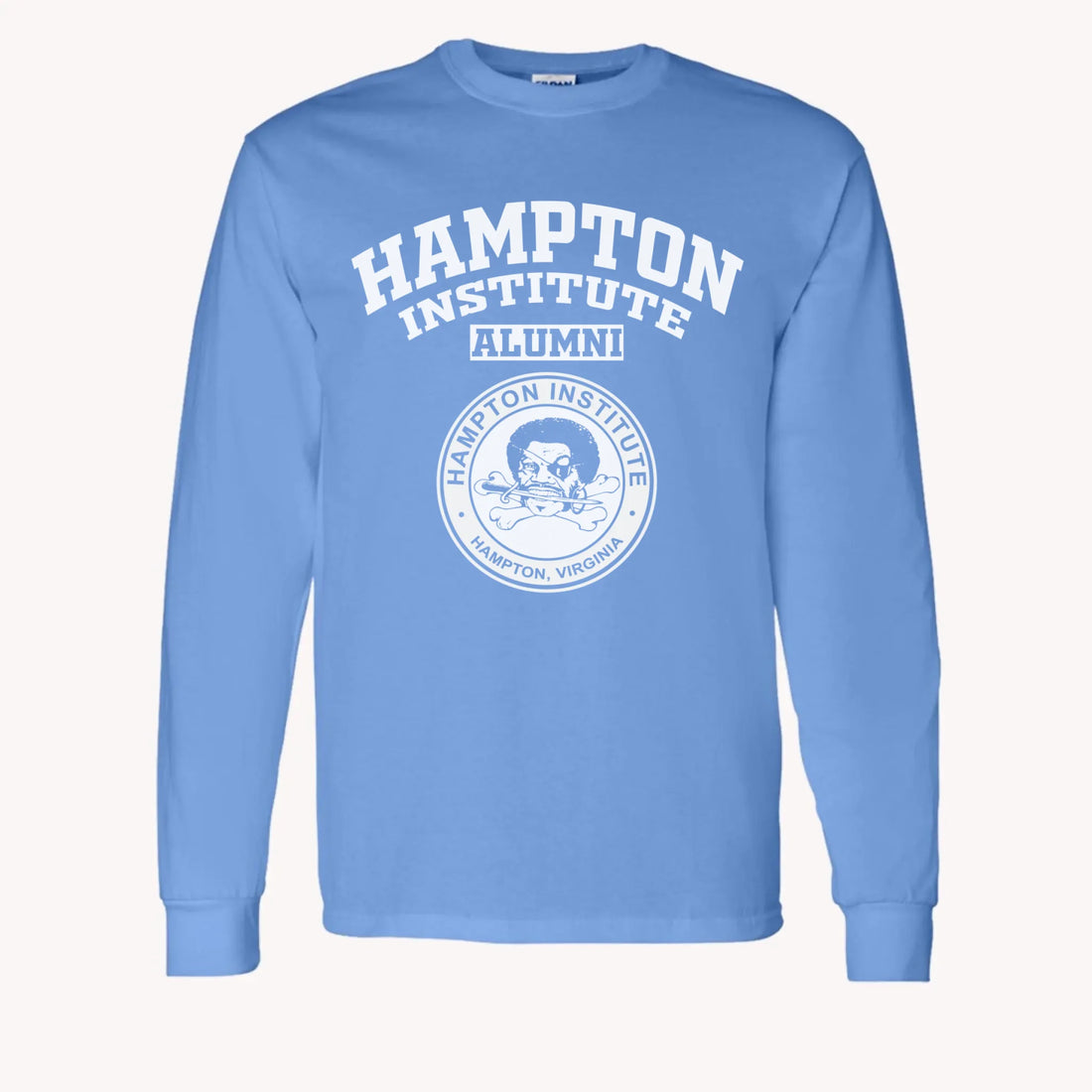 A purple custom alumni long sleeve t-shirt with a personalized classic school logo, a perfect class reunion gift.