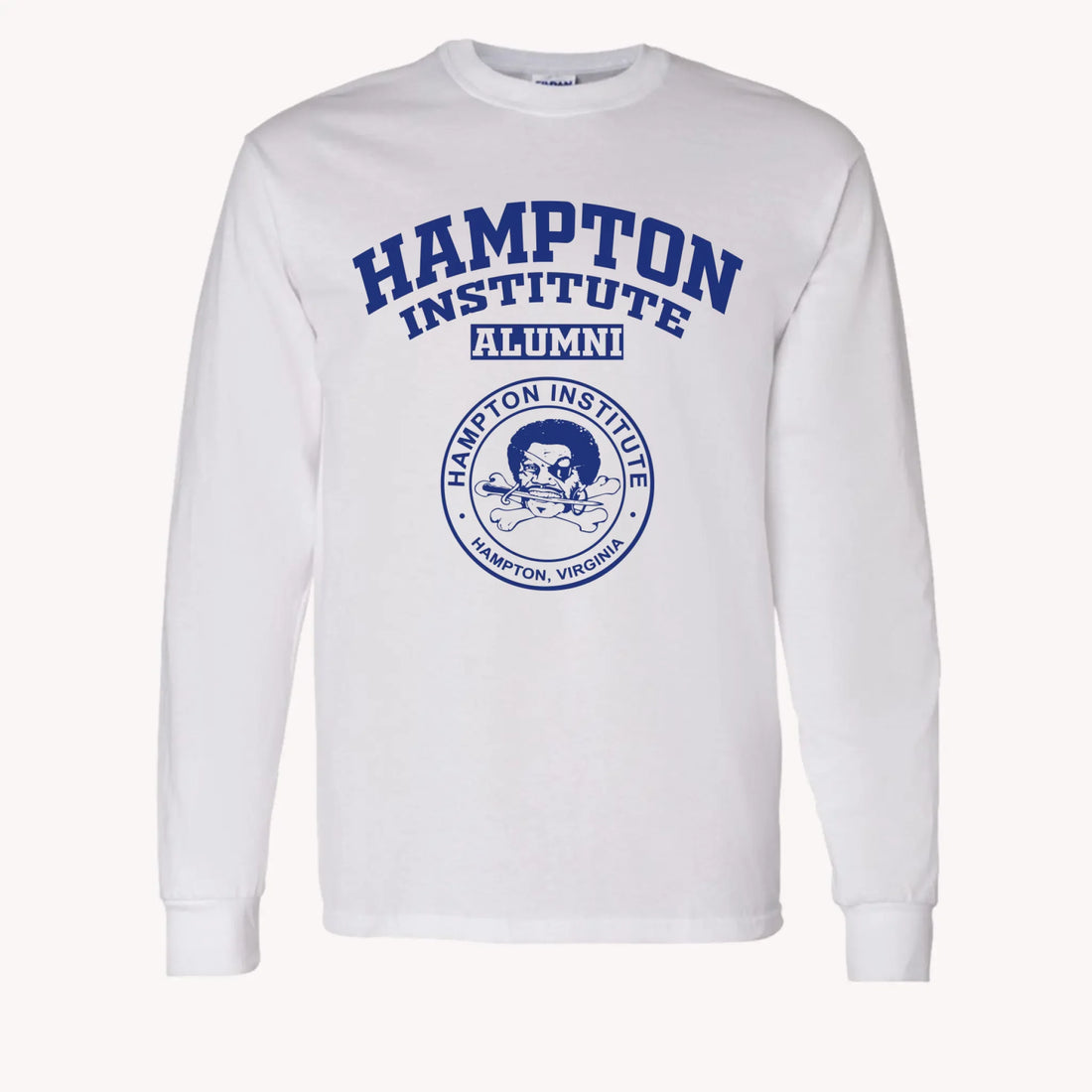 A purple custom alumni long sleeve t-shirt with a personalized classic school logo, a perfect class reunion gift.