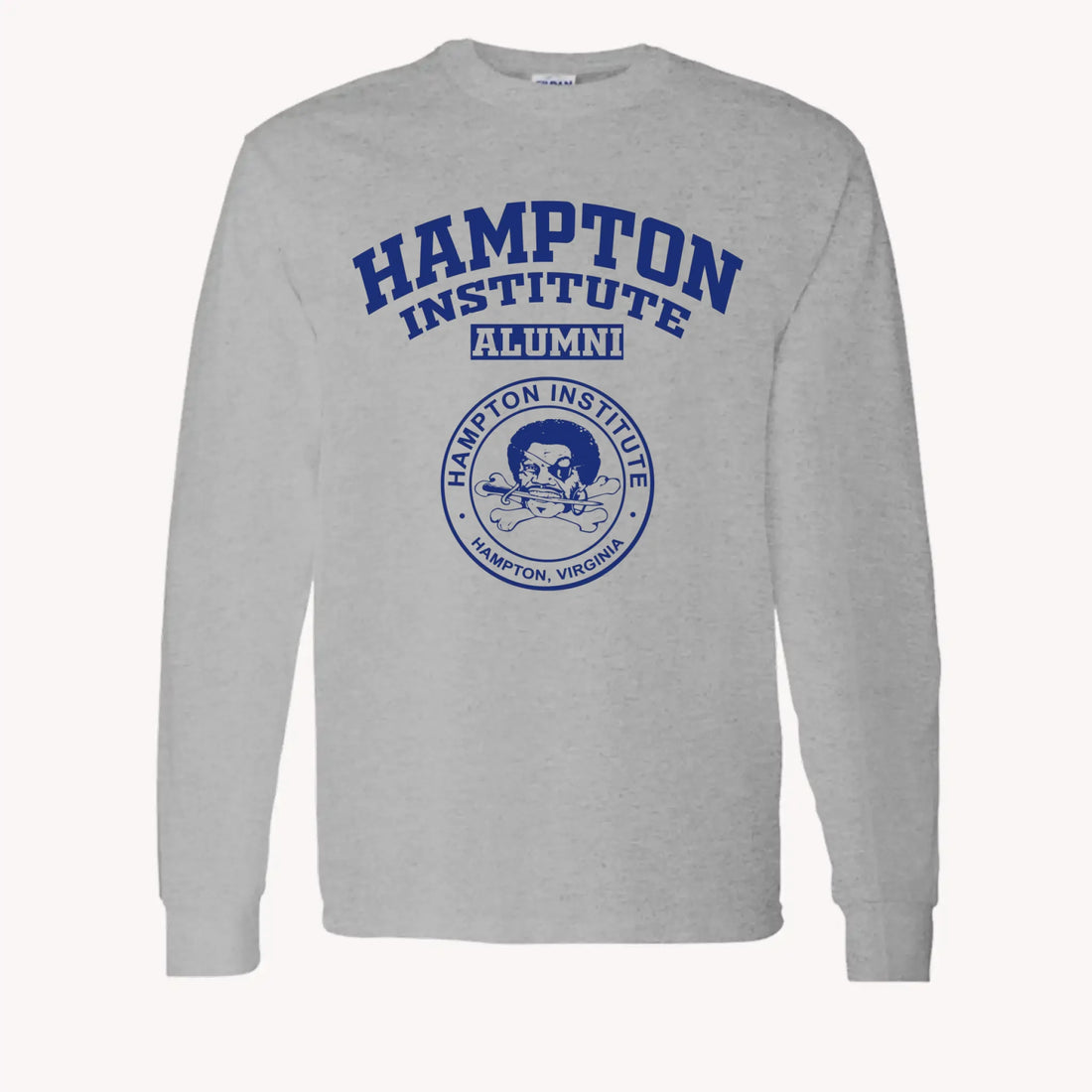 A purple custom alumni long sleeve t-shirt with a personalized classic school logo, a perfect class reunion gift.