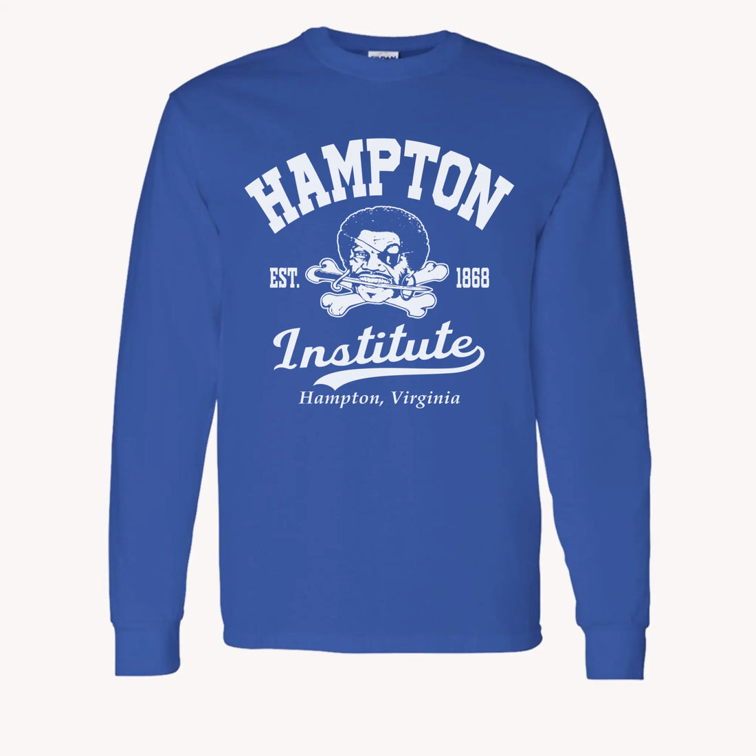 A purple custom alumni long sleeve t-shirt with a personalized classic school logo, a perfect class reunion gift.