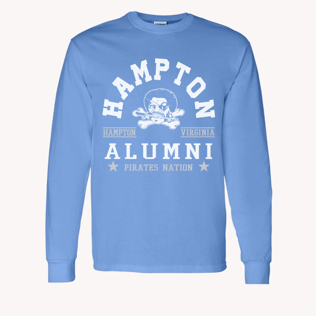 A purple custom alumni long sleeve t-shirt with a personalized classic school logo, a perfect class reunion gift.
