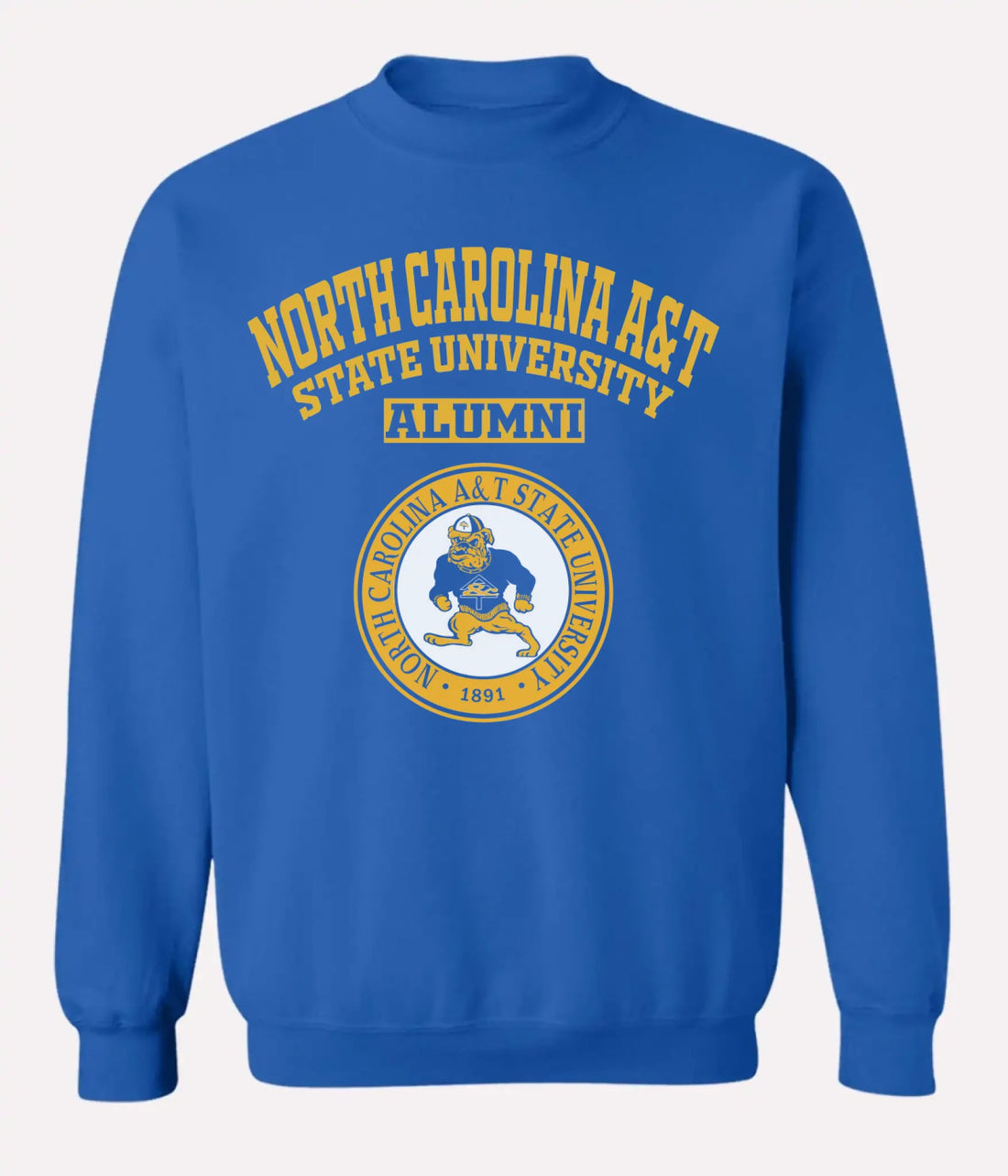Royal blue custom college sweatshirt for graduates and alumni
