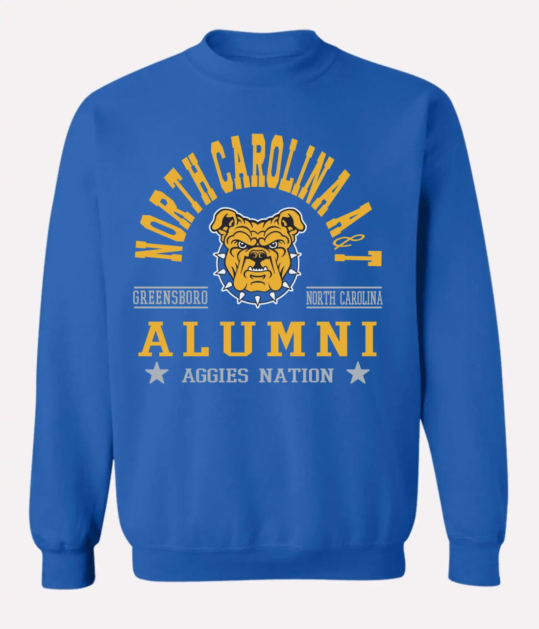 Royal blue custom college sweatshirt for graduates and alumni