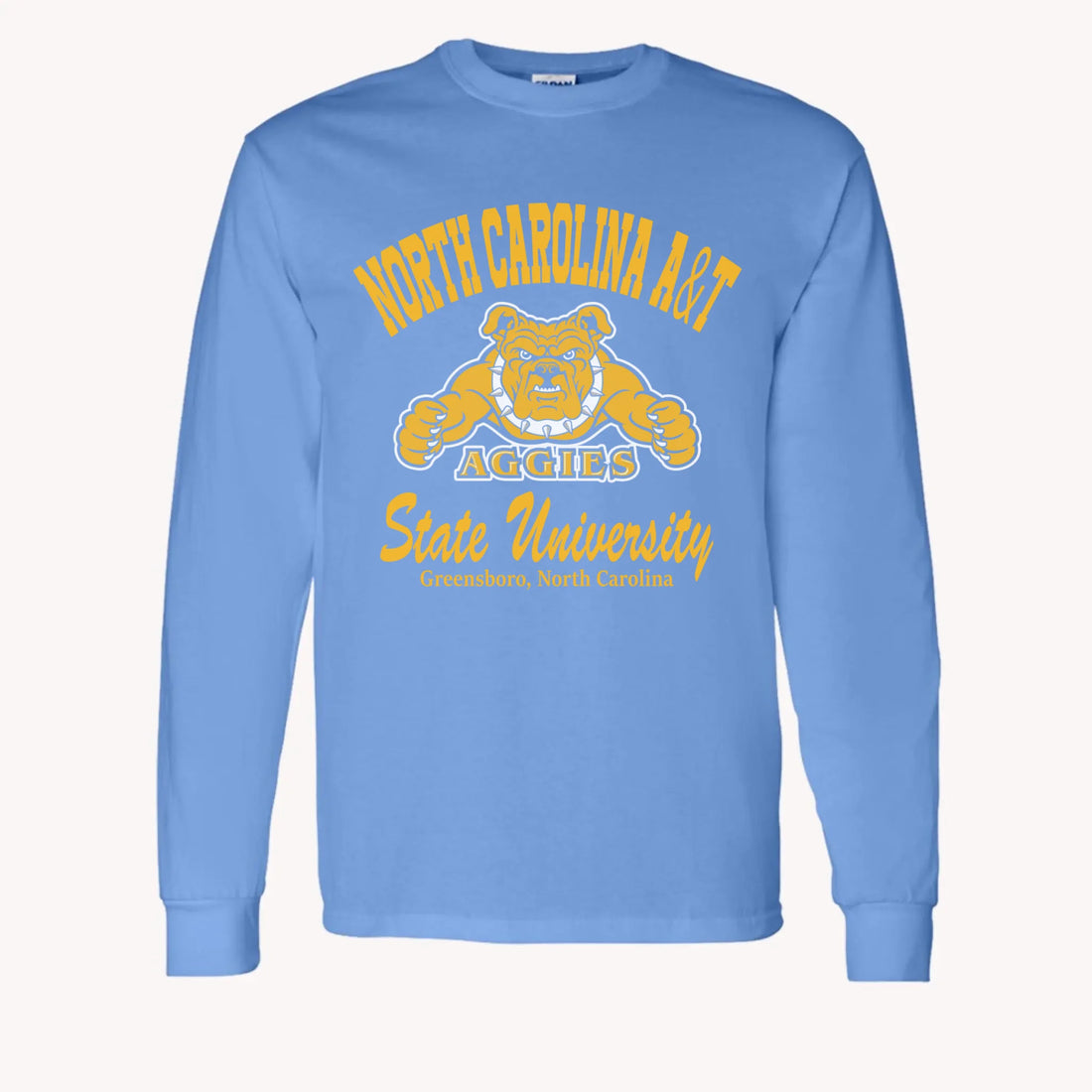 A purple custom alumni long sleeve t-shirt with a personalized classic school logo, a perfect class reunion gift.