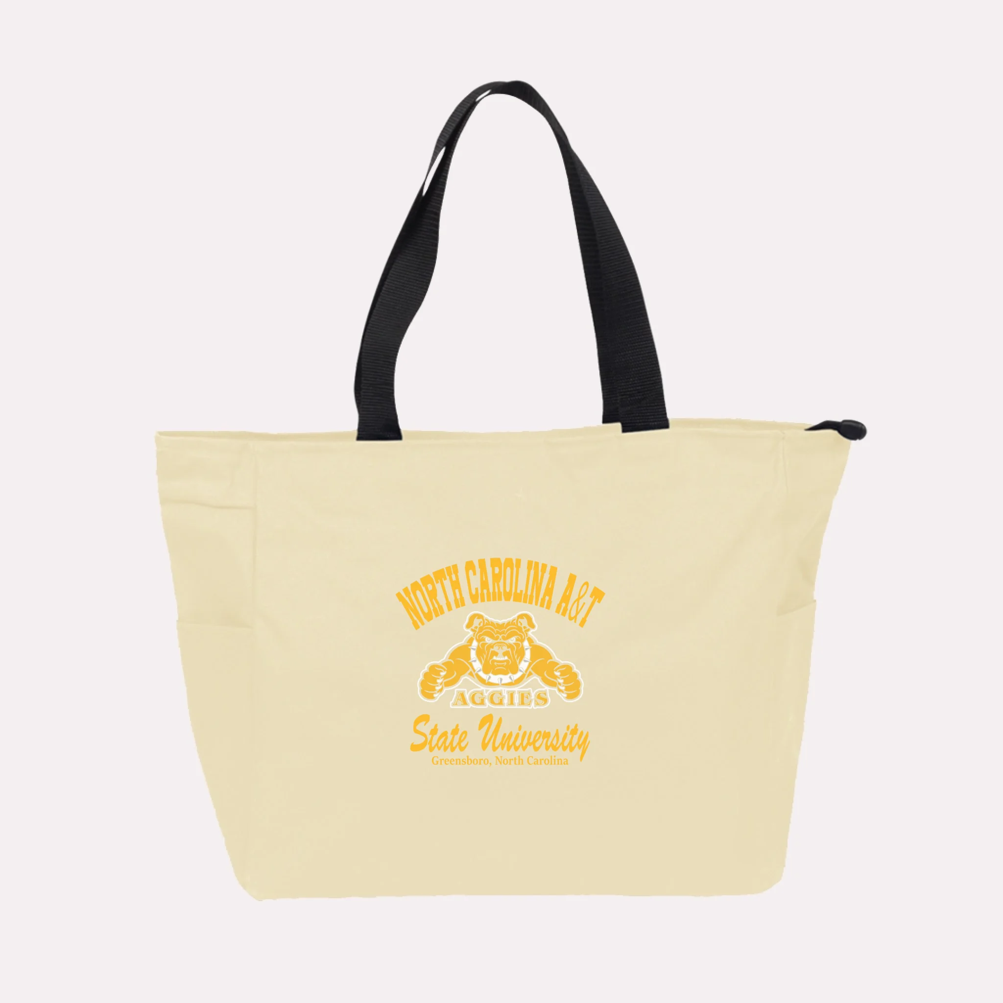 A royal blue custom college apparel tote bag, a great souvenir for university alumni.