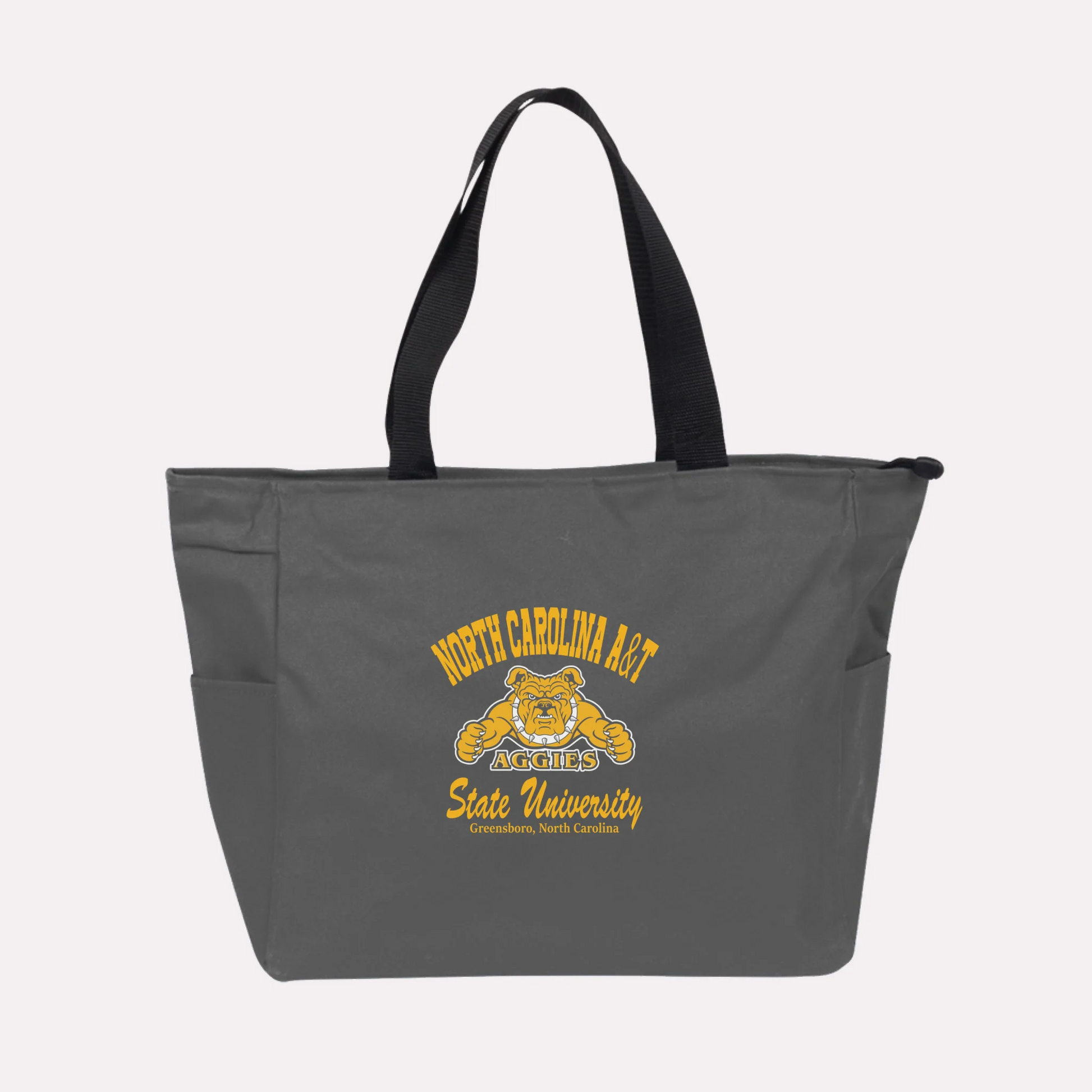 A royal blue custom college apparel tote bag, a great souvenir for university alumni.