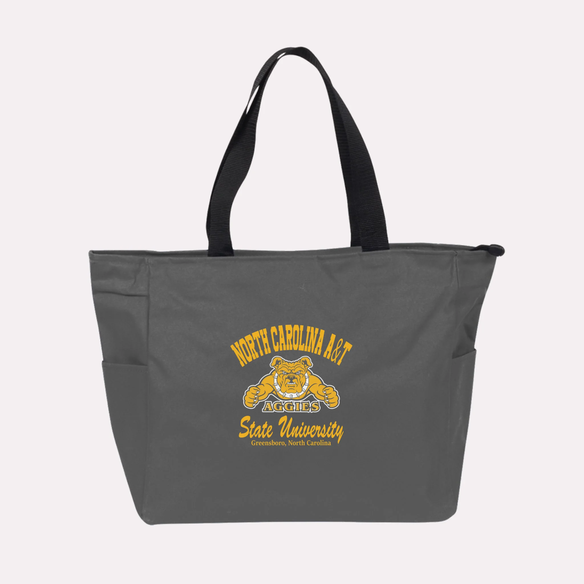 A royal blue custom college apparel tote bag, a great souvenir for university alumni.