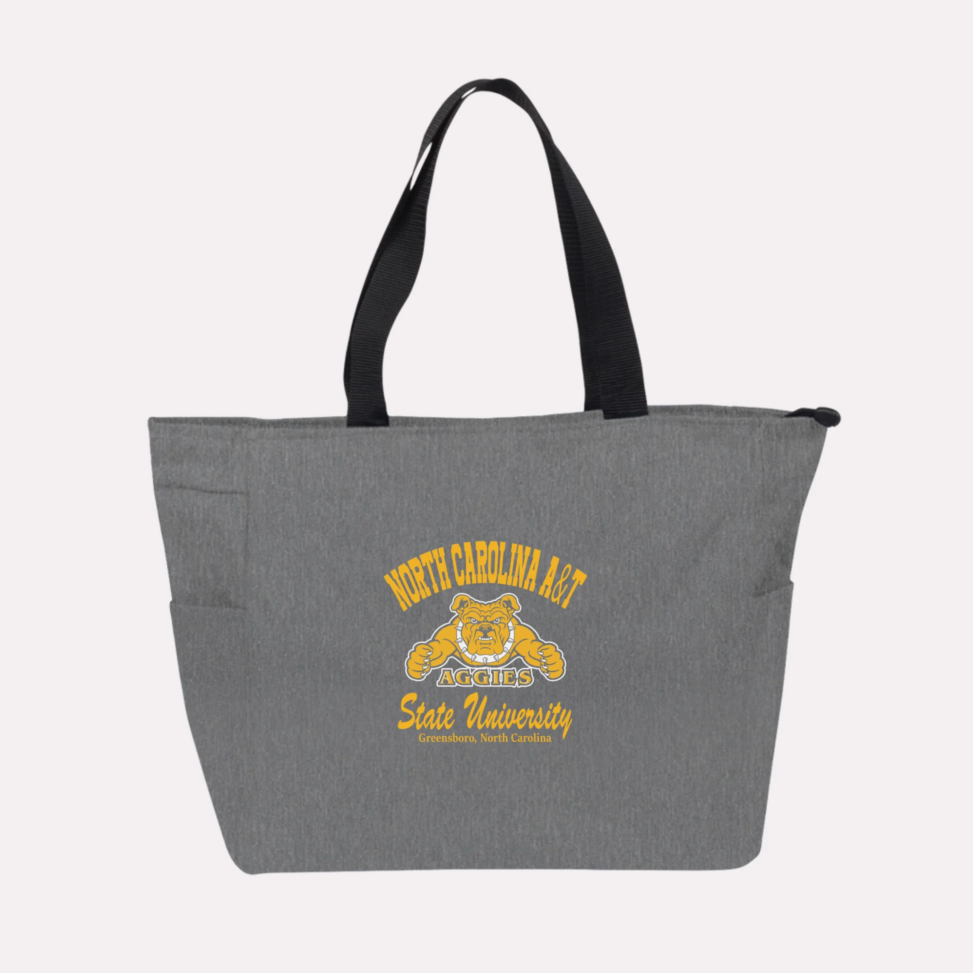 A royal blue custom college apparel tote bag, a great souvenir for university alumni.