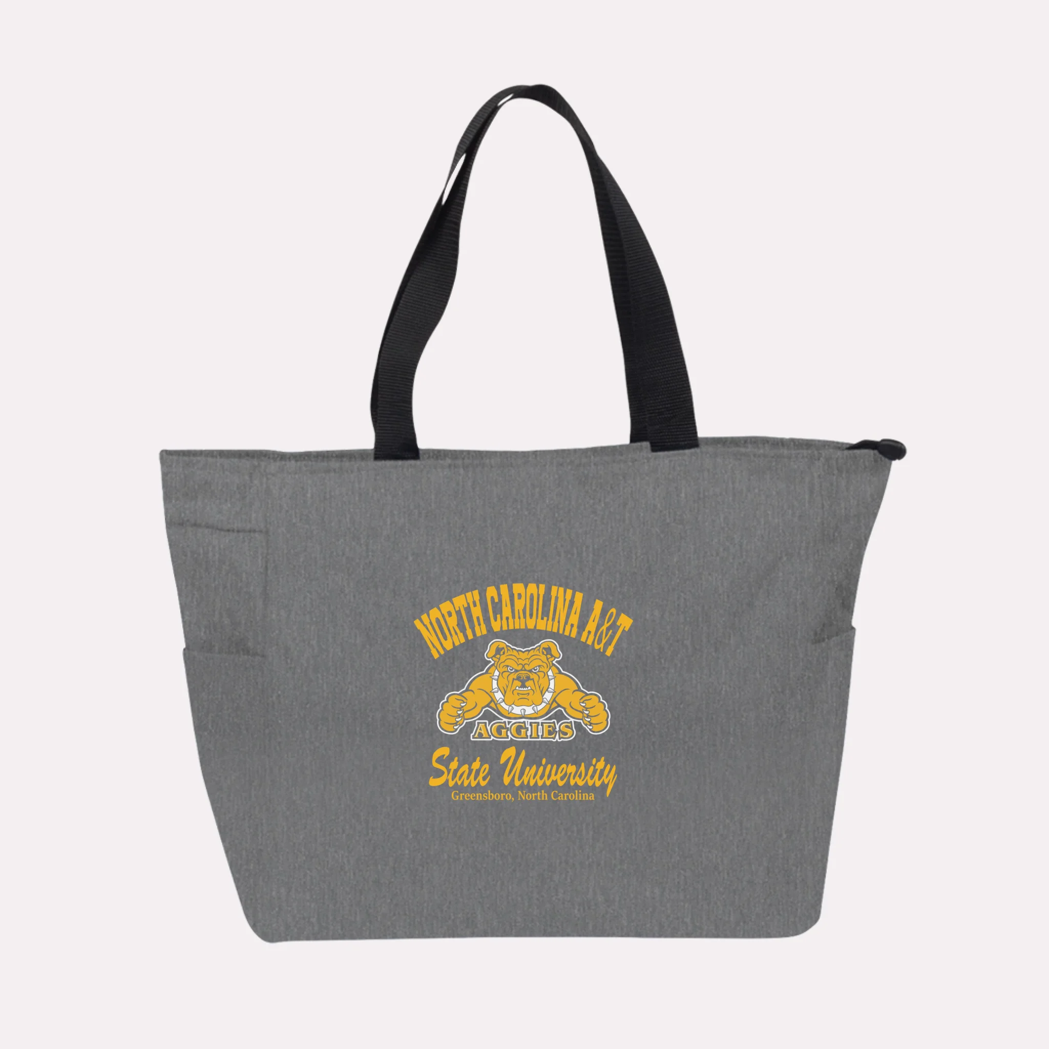 A royal blue custom college apparel tote bag, a great souvenir for university alumni.
