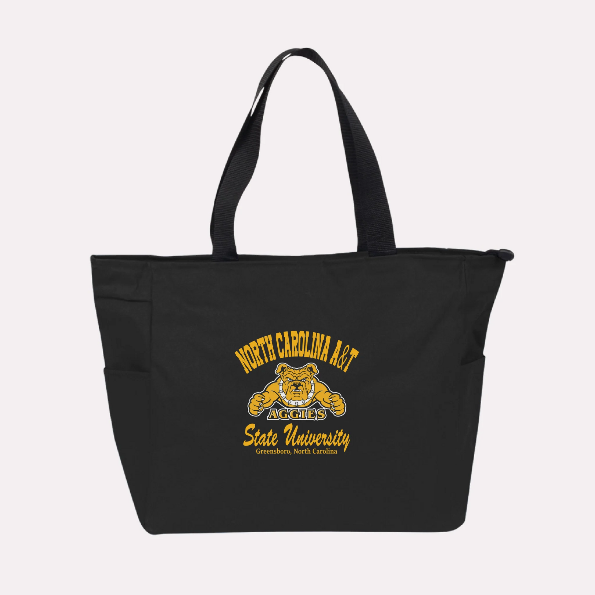A royal blue custom college apparel tote bag, a great souvenir for university alumni.