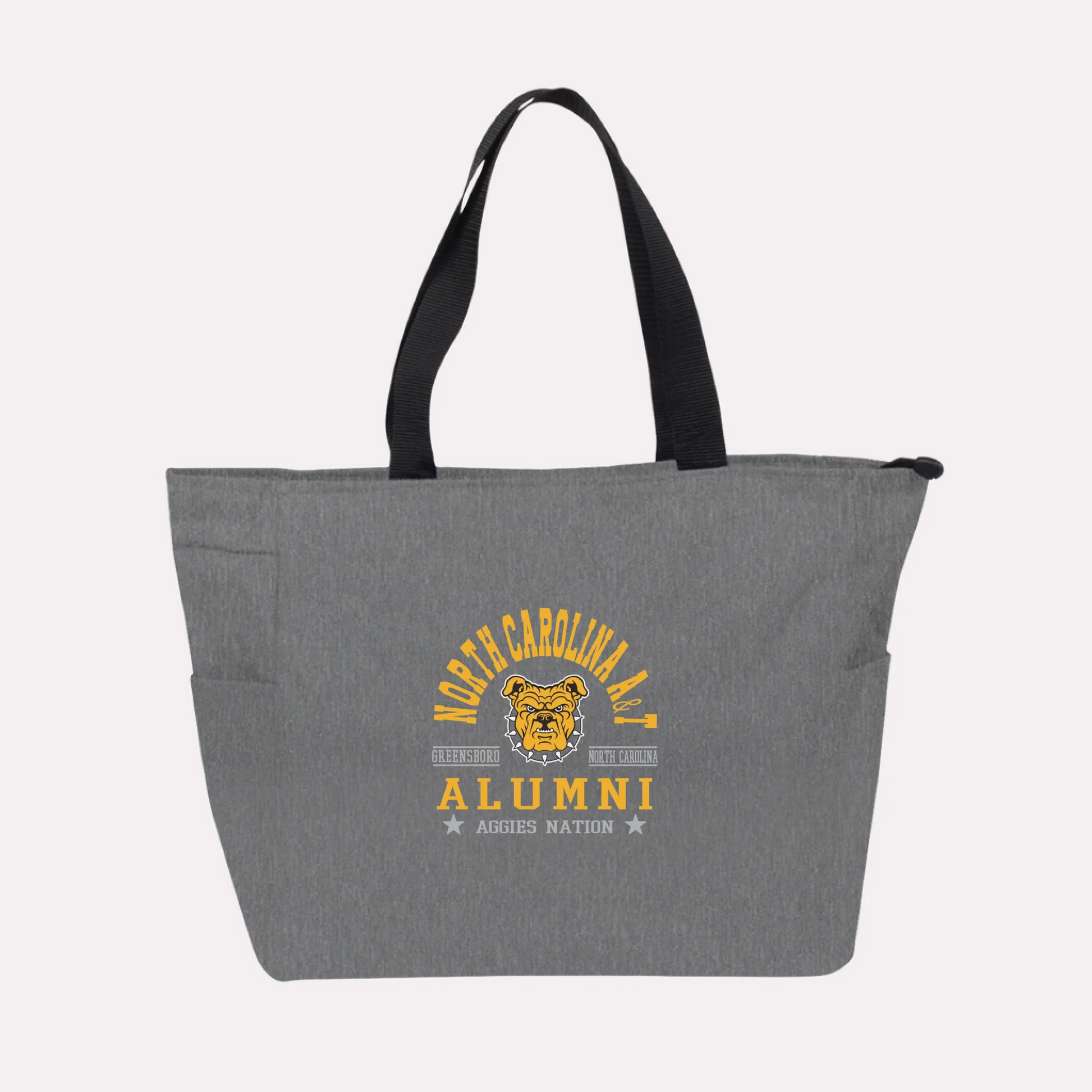 A royal blue custom college apparel tote bag, a great souvenir for university alumni.