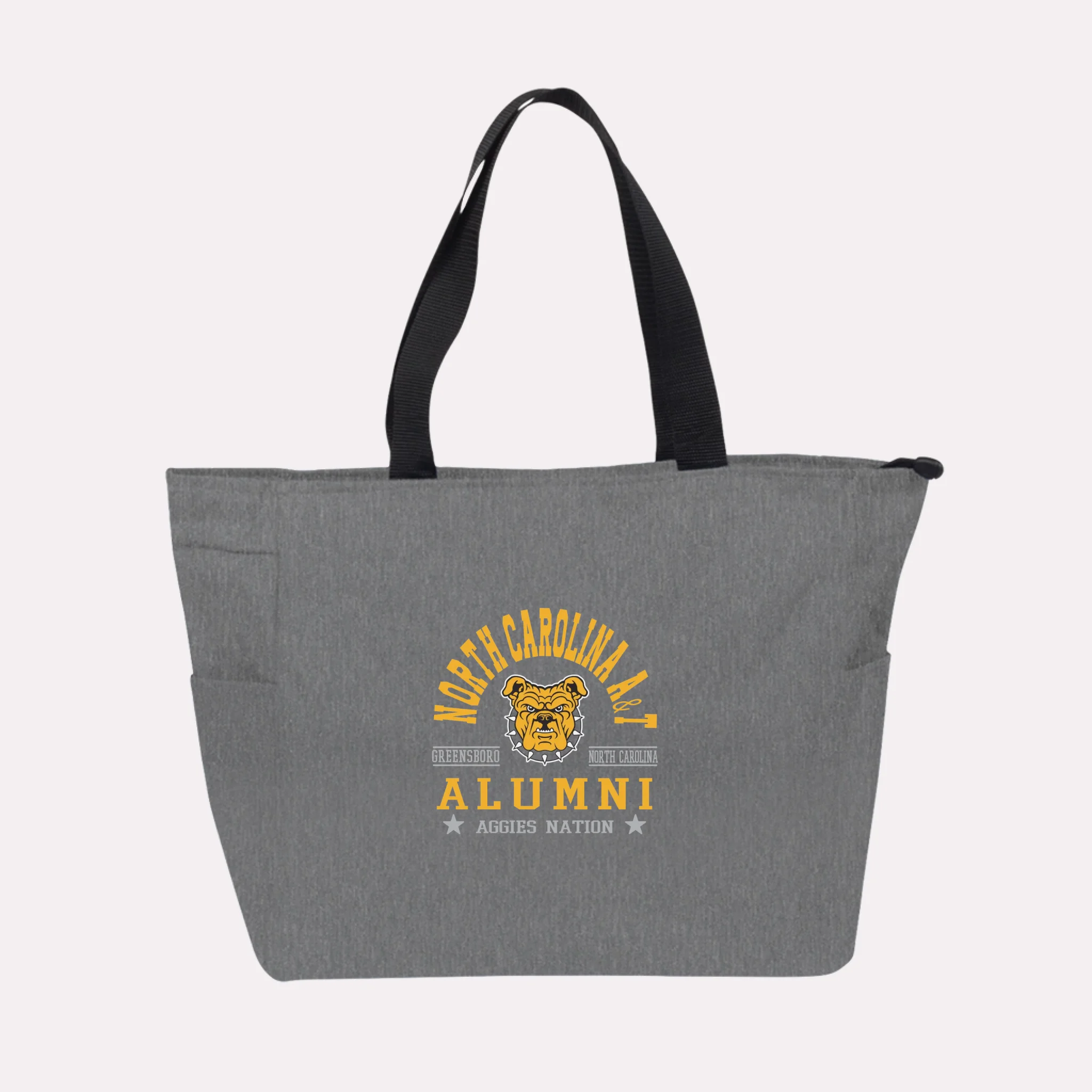 A royal blue custom college apparel tote bag, a great souvenir for university alumni.