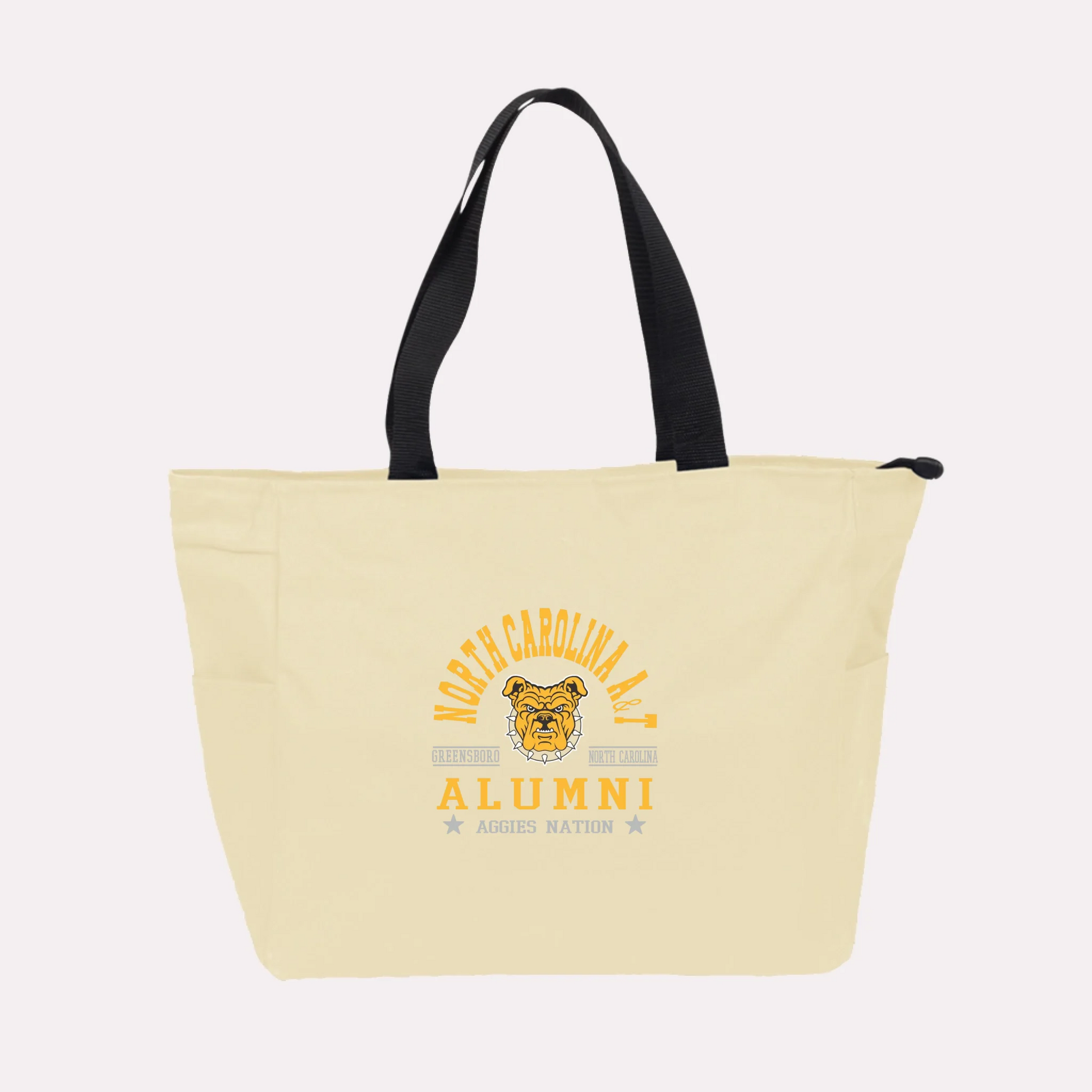 A royal blue custom college apparel tote bag, a great souvenir for university alumni.