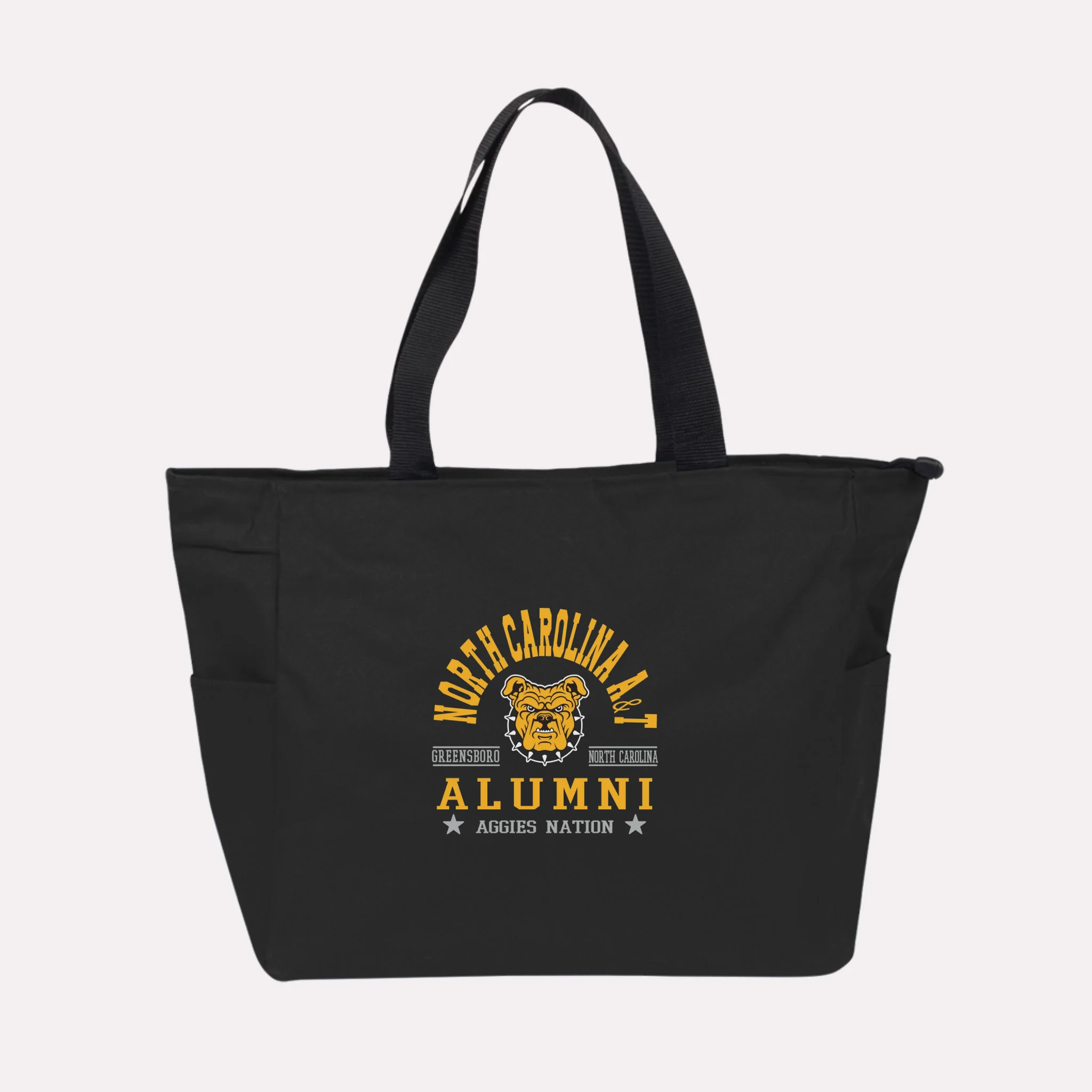 A royal blue custom college apparel tote bag, a great souvenir for university alumni.