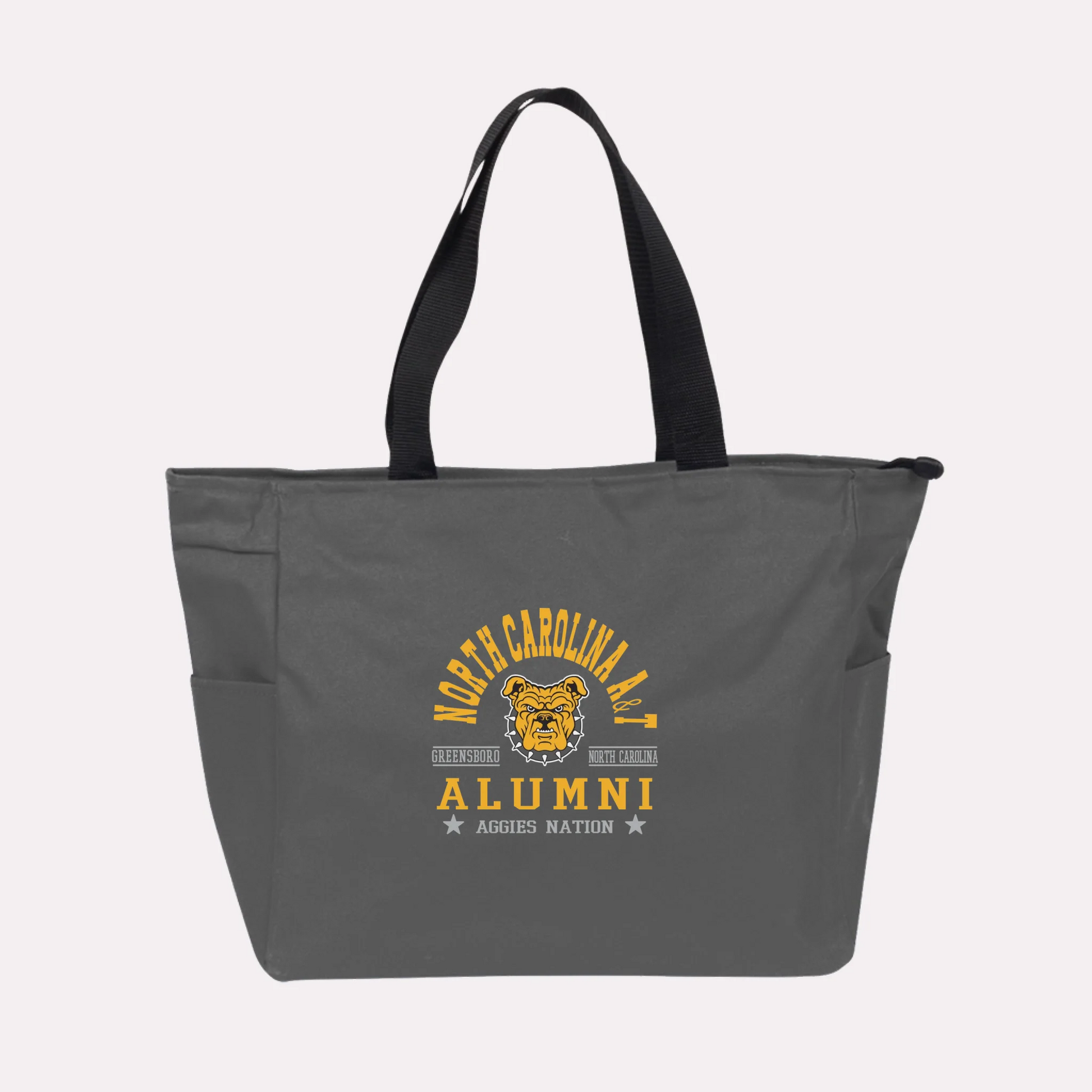 A royal blue custom college apparel tote bag, a great souvenir for university alumni.