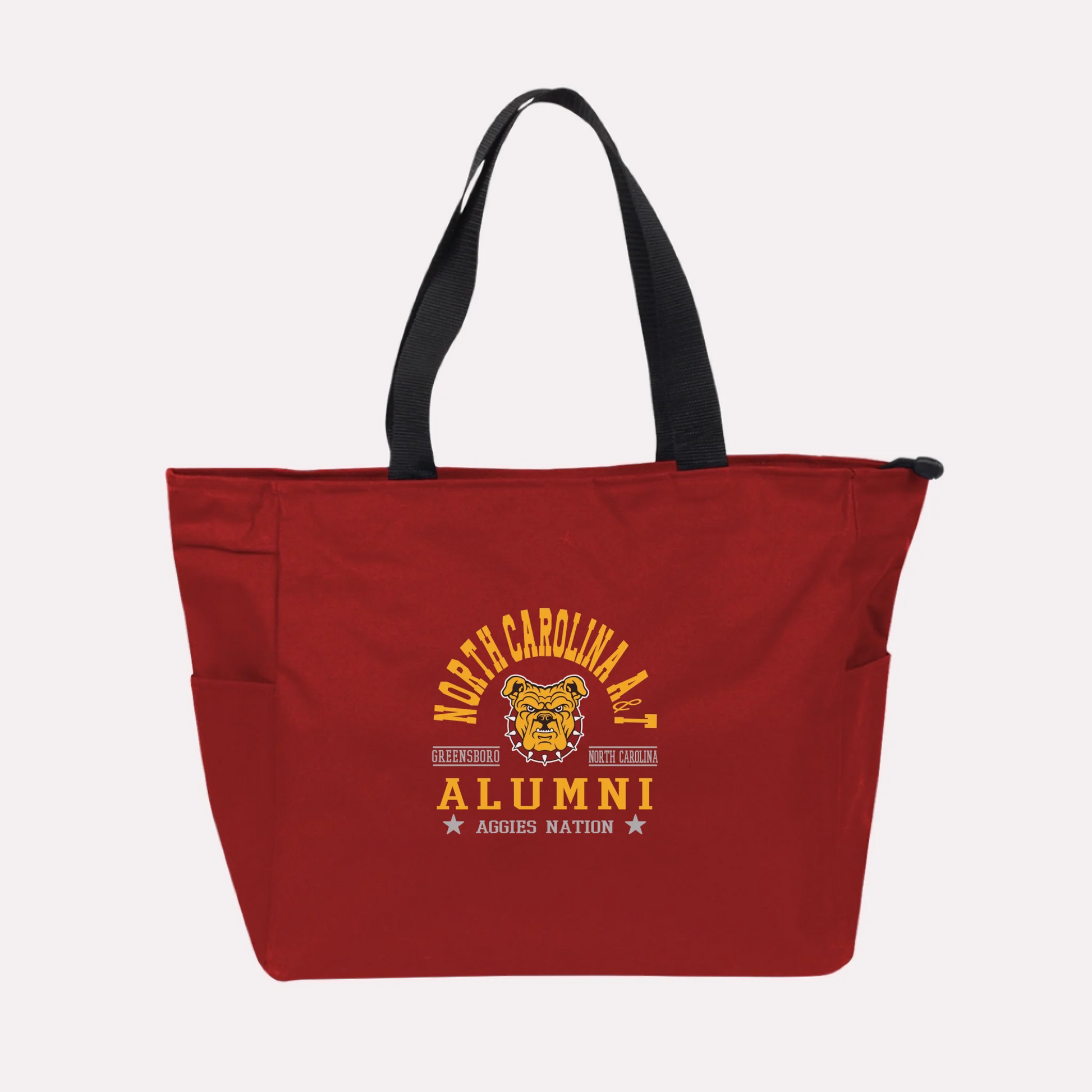 A royal blue custom college apparel tote bag, a great souvenir for university alumni.